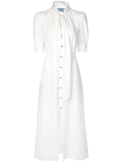 Shop Prada Pussybow Collar Shirt Dress In Ivory