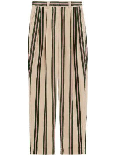Shop Burberry Roll-up Cuff Striped Corduroy Trousers In Neutrals