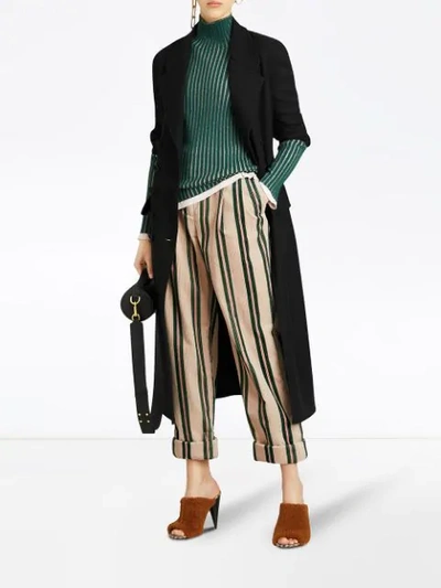 Shop Burberry Roll-up Cuff Striped Corduroy Trousers In Neutrals