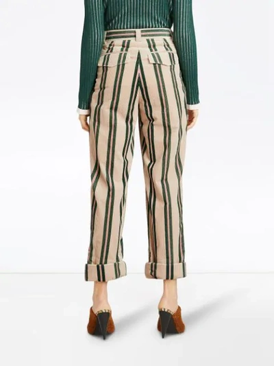 Shop Burberry Roll-up Cuff Striped Corduroy Trousers In Neutrals