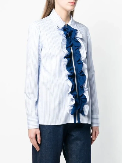 Shop Prada Ruffle-trimmed Shirt In Blue ,white