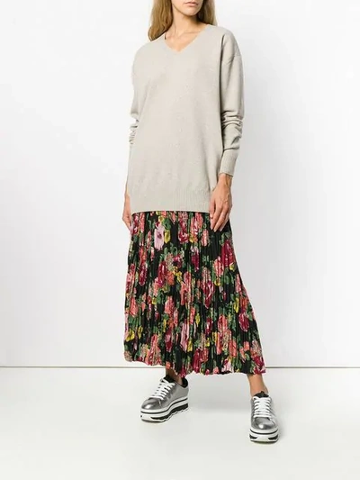 Shop Junya Watanabe Floral Print Pleated Skirt In Black