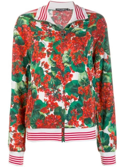 Shop Dolce & Gabbana Floral Print Bomber Jacket In Green