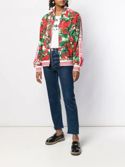 Shop Dolce & Gabbana Floral Print Bomber Jacket In Green