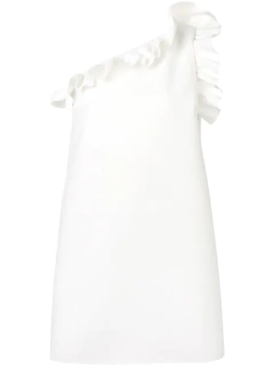 Shop Msgm Asymmetric Ruffle Dress In White