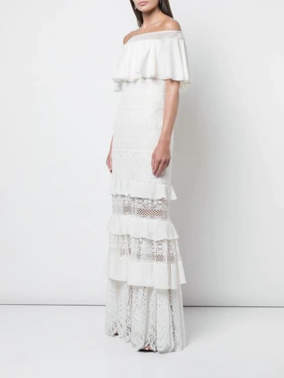 Shop Tadashi Shoji Bardot Frill Maxi Dress In White