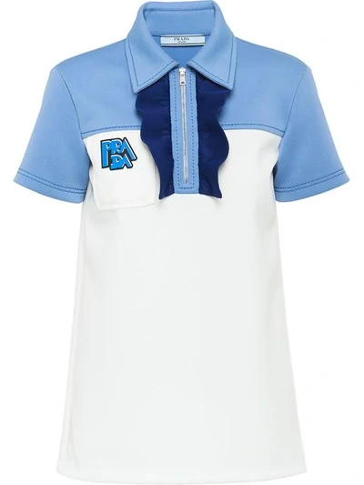 Shop Prada Panelled Polo Top In White