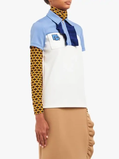 Shop Prada Panelled Polo Top In White