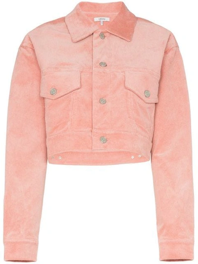 Shop Ganni Ridgewood Cropped Corduroy Jacket In Pink