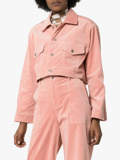 Shop Ganni Ridgewood Cropped Corduroy Jacket In Pink