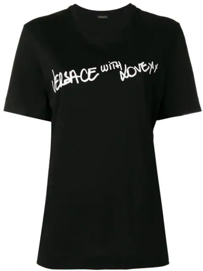 Shop Versace 'with Love' Print T-shirt In Black