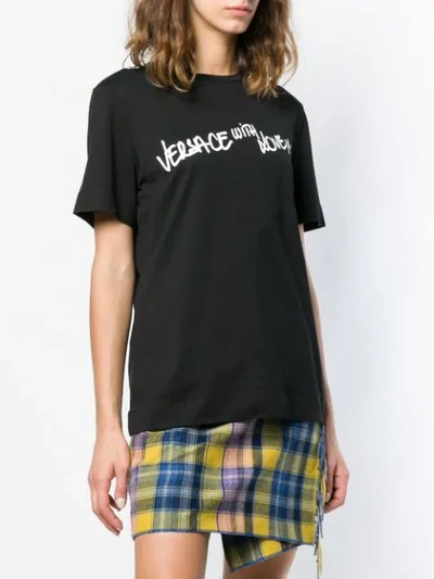 Shop Versace 'with Love' Print T-shirt In Black