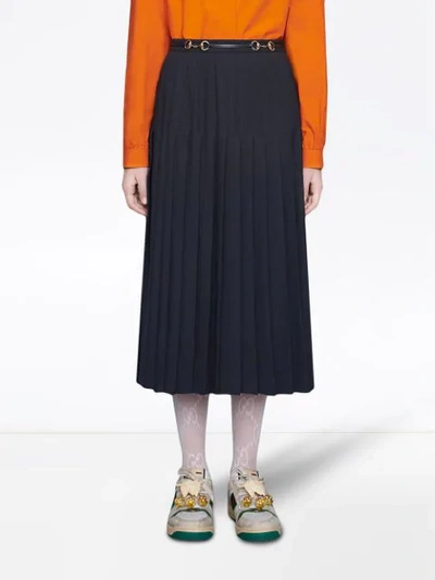 Shop Gucci Pleated Wool Skirt In Blue