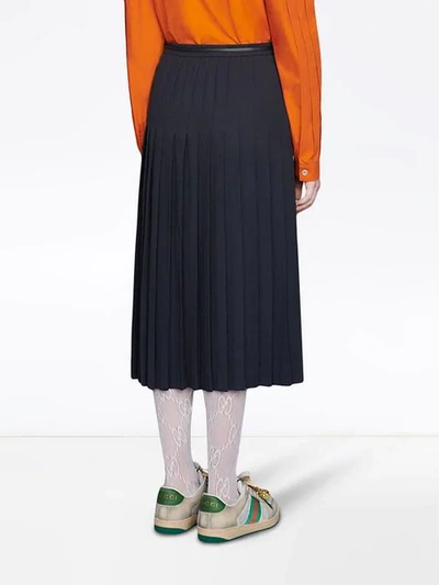 Shop Gucci Pleated Wool Skirt In Blue