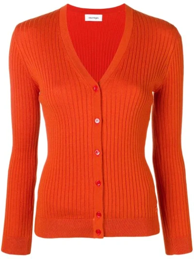 Shop Courrèges Rib Knit Fitted Cardigan In Orange