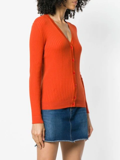 Shop Courrèges Rib Knit Fitted Cardigan In Orange