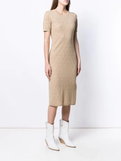 Shop Fendi Inlaid Ff Motif Dress In Neutrals