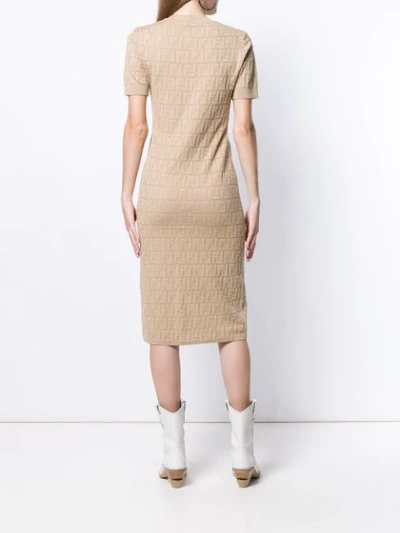 Shop Fendi Inlaid Ff Motif Dress In Neutrals