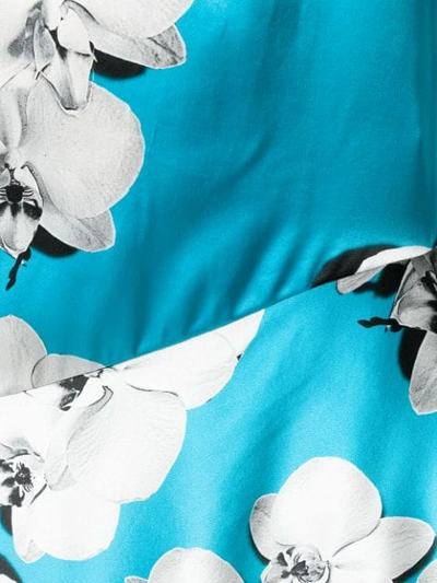 Shop Roberto Cavalli Asymmetric Orchid Print Shift Dress In Blue
