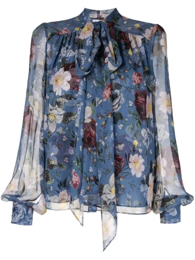 Shop Erdem Sheer Tied Neckline Blouse In Blue