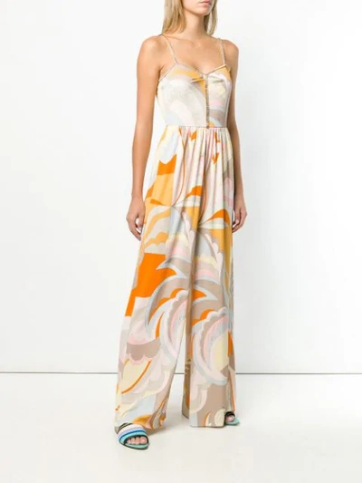 Shop Emilio Pucci Acapulco Print Crystal Embroidered Jumpsuit In Neutrals