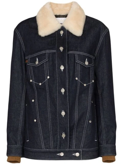 Shop Chloé Shearling Collar Denim Jacket In Blue