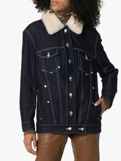 Shop Chloé Shearling Collar Denim Jacket In Blue