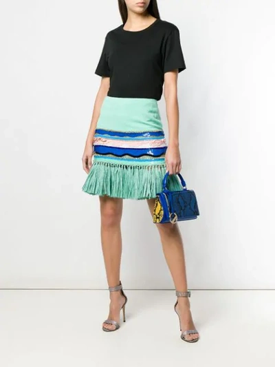 Shop Emilio Pucci Raffia Fringe Hemline Sequin Skirt In Green