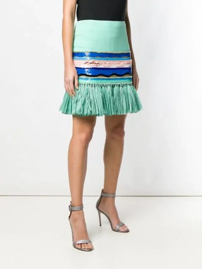 Shop Emilio Pucci Raffia Fringe Hemline Sequin Skirt In Green
