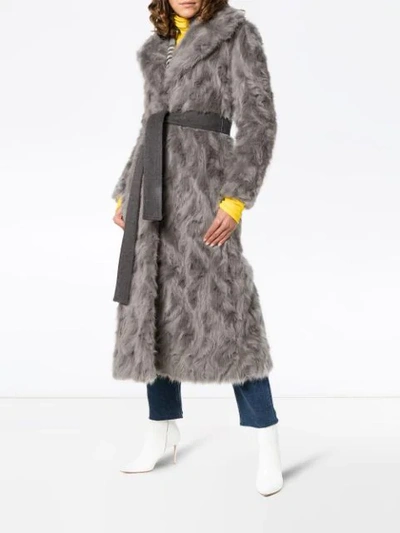 Shop Stella Mccartney Faux Fur Long Belted Coat In Grey