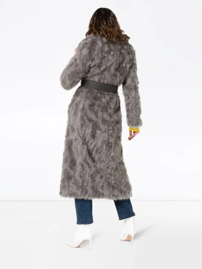 Shop Stella Mccartney Faux Fur Long Belted Coat In Grey