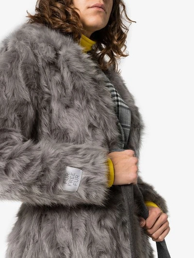 Shop Stella Mccartney Faux Fur Long Belted Coat In Grey