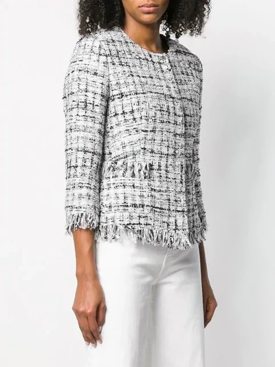 Shop Tagliatore Frayed Edge Tweed Jacket In White