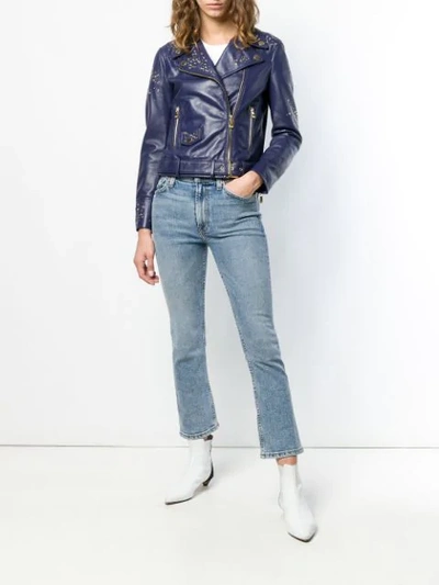 Shop Boutique Moschino Studded Biker Jacket In Blue