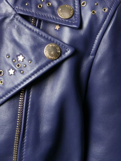Shop Boutique Moschino Studded Biker Jacket In Blue
