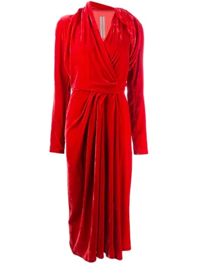 Shop Rick Owens Velvet Wrap Dress In Red