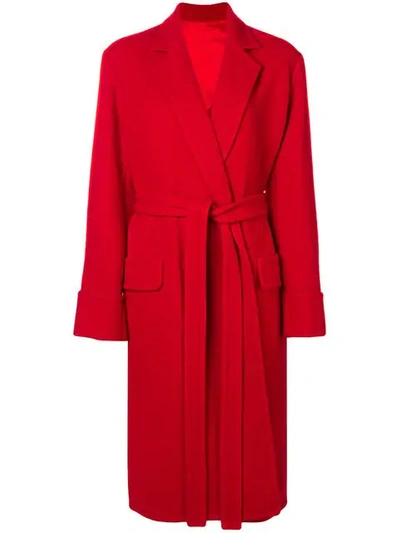 Shop Helmut Lang Belted Blanket Coat In Red