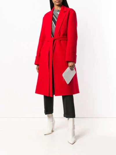 Shop Helmut Lang Belted Blanket Coat In Red
