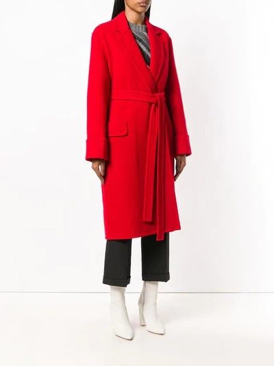 Shop Helmut Lang Belted Blanket Coat In Red