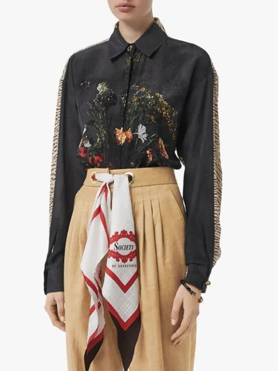Shop Burberry Floral And Leopard Print Silk Shirt In Black