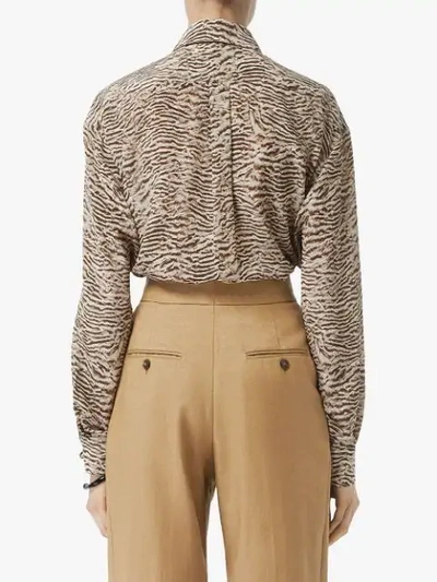 Shop Burberry Floral And Leopard Print Silk Shirt In Black