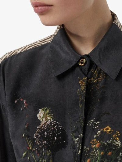 Shop Burberry Floral And Leopard Print Silk Shirt In Black