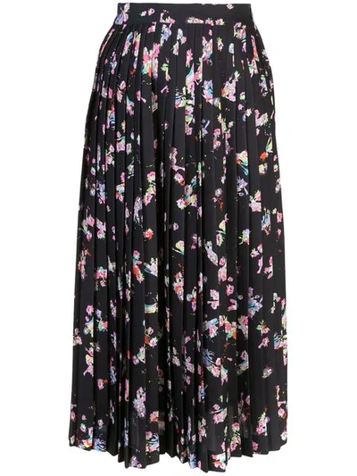 Shop Maison Margiela Pleated Floral Skirt In Black