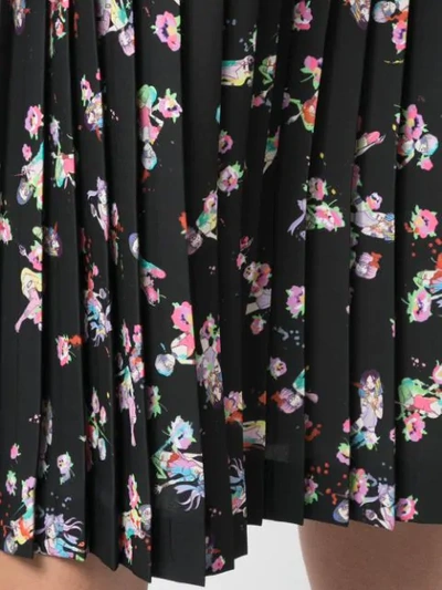 Shop Maison Margiela Pleated Floral Skirt In Black