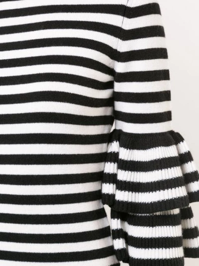 Shop Michael Kors Striped Peplum Sleeve Sweater In Black