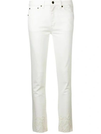 Shop Saint Laurent Decorative Perforations Skinny Jeans In White