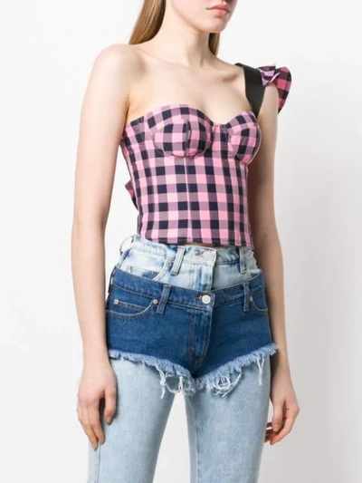 NATASHA ZINKO FRILLED ONE-SHOULDER CHECKED CORSET - 粉色