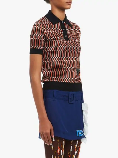 Shop Prada Jacquard Polo Shirt In Orange