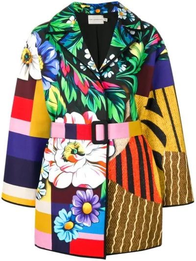 Shop Mary Katrantzou Patchwork Belted Coat In Yellow