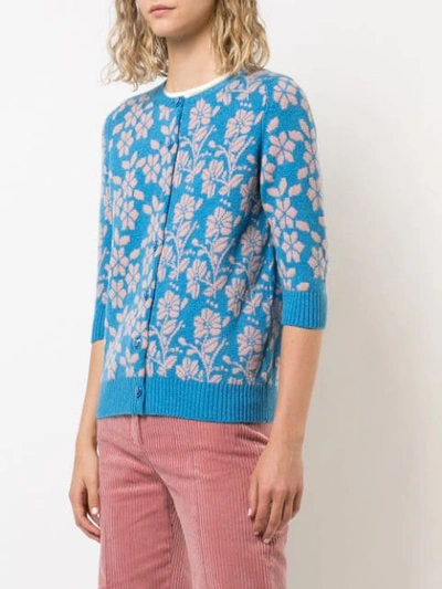 Shop Barrie New Delft Cashmere Cardigan In Blue ,neutral